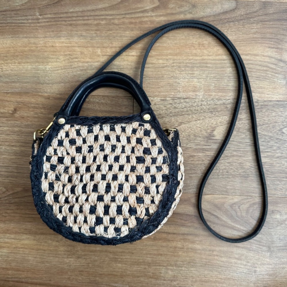 NWOT Clare V Lil Bebe Black Raffia Woven Bag Purse with Strap